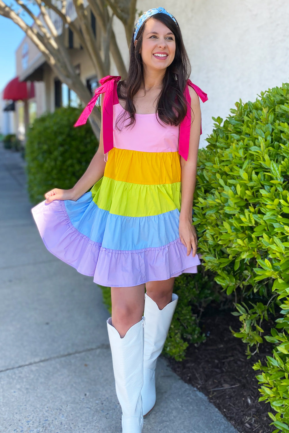 Multi Color Block Tie Strap Dress