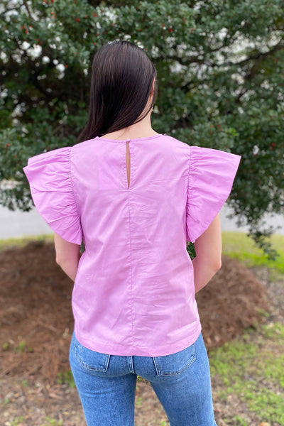 Poplin Ruffle Shoulder Top Lavender